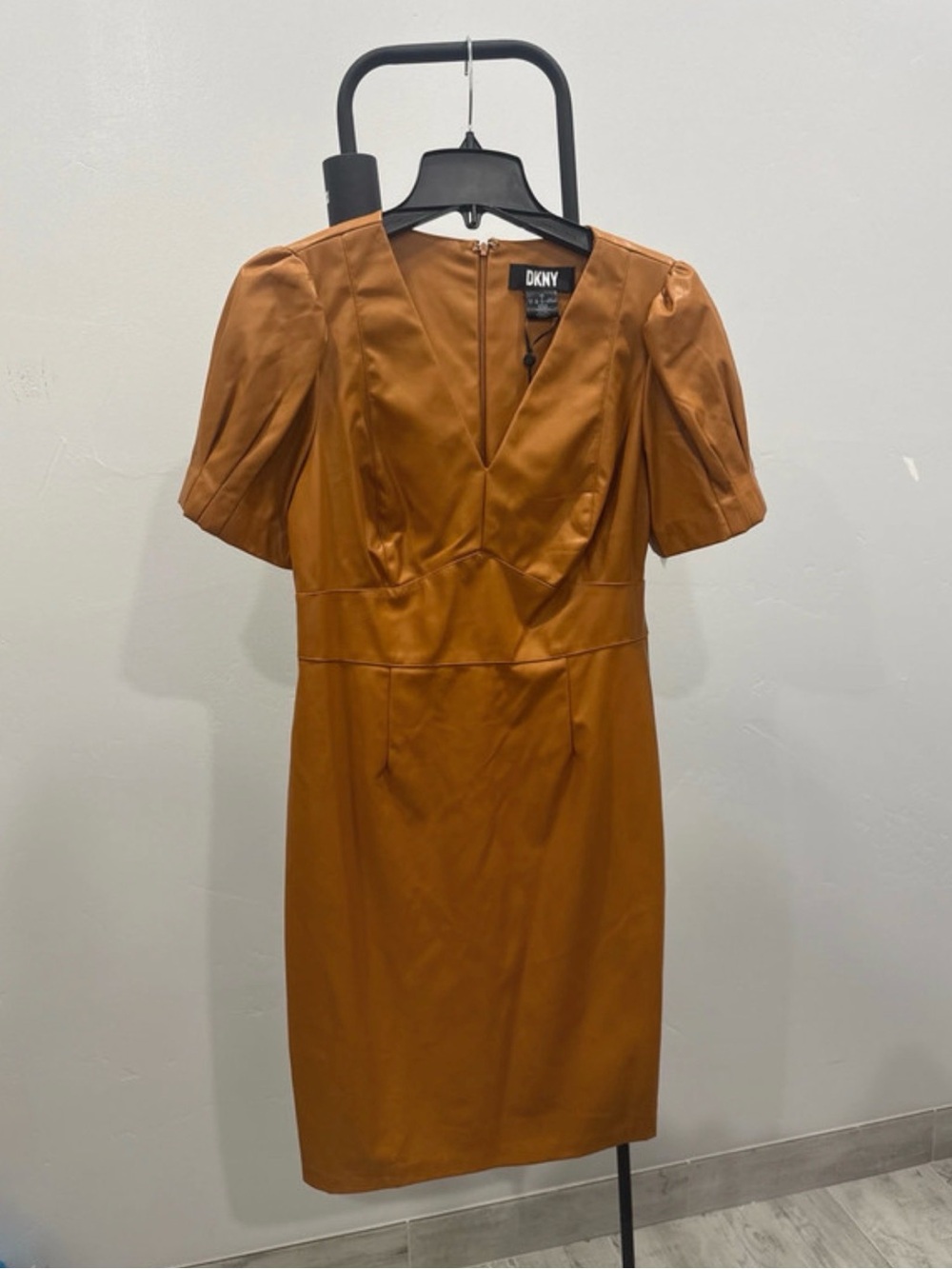 DKNY Women's Rust Brown V-Neck Midi Dress